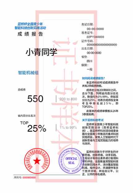 第十八届蓝桥科创省级成绩报告样式